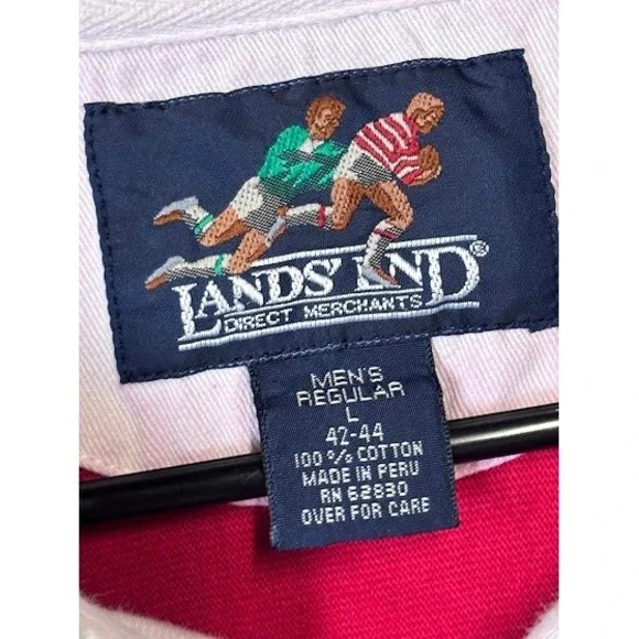 Lands' End Rugby Shirt Mens L Color Block Striped Long Sleeve‎ Collared Top